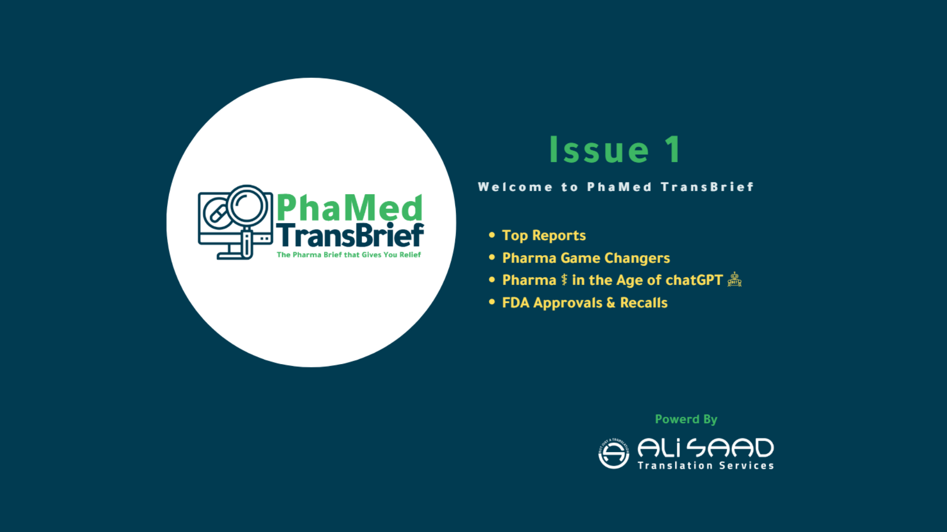 Featured Image of PhaMed TransBrief Newsletter Issue 1 by Ali Saad Translation Services