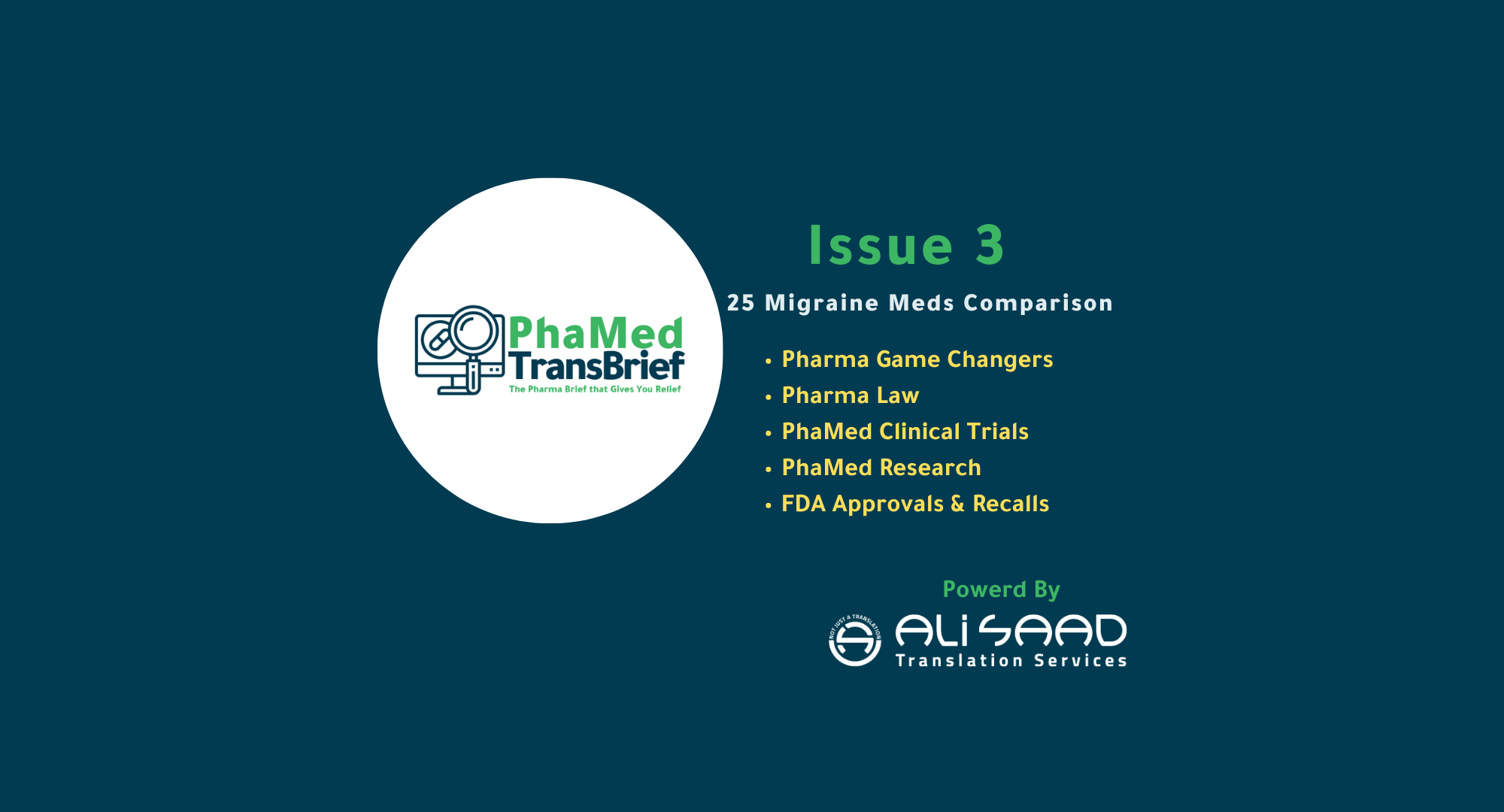 The feature image of the PhaMed Issue 3 by Ali Saad Arabic Translation Services