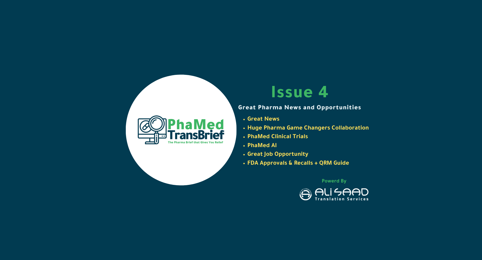 The feature image of the PhaMed Newsletter issue 4 by Ali Saad Arabic Translation Services